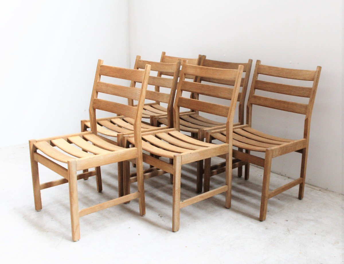 Série De Six Chaises Vintage Scandinaves En Chêne, Kurt Ostervig-photo-2