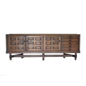 Large Brutalist Sideboard In Waxed Oak, Guillerme And Chambron,