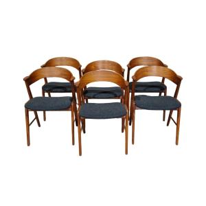 Série De Six Fauteuils De Salle à Manger Vintage Scandinaves En Teck, Korup Stole Fabrik