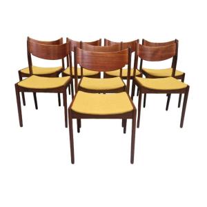 Series Of Eight Vintage Scandinavian Chairs In Solid Teak