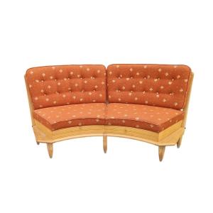 Banquette vintage en chêne clair, Guillerme et Chambron