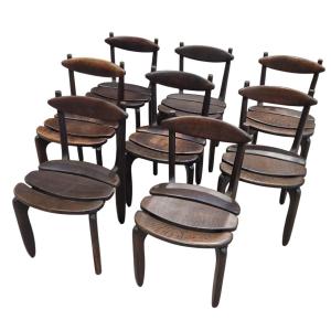 Set Of Eight Thierry Chairs In Patinated Solid Oak