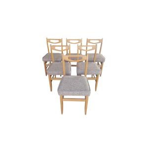 Série de six chaises vintage en chêne clair, Guillerme et Chambron