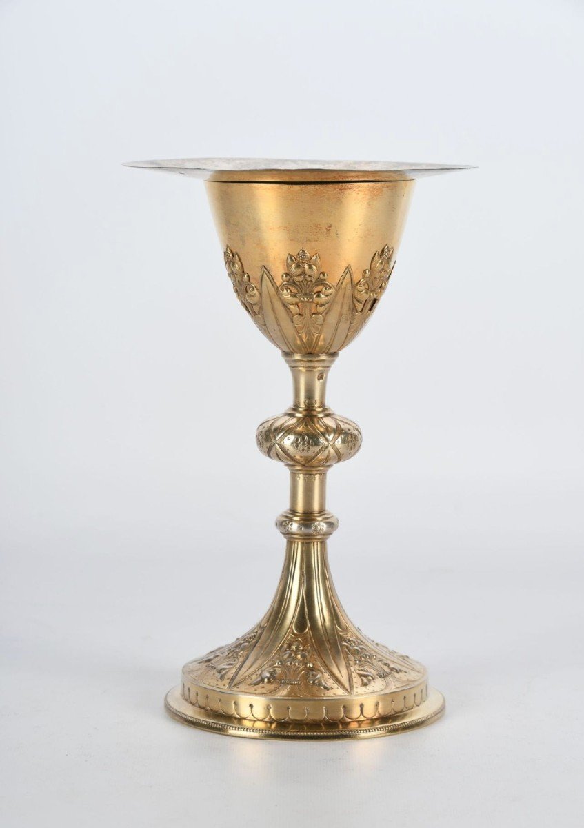 Calice En Vermeil &agrave; D&eacute;cor Repouss&eacute; Floral &eacute;toil&eacute; Grav&eacute;e Ihs
