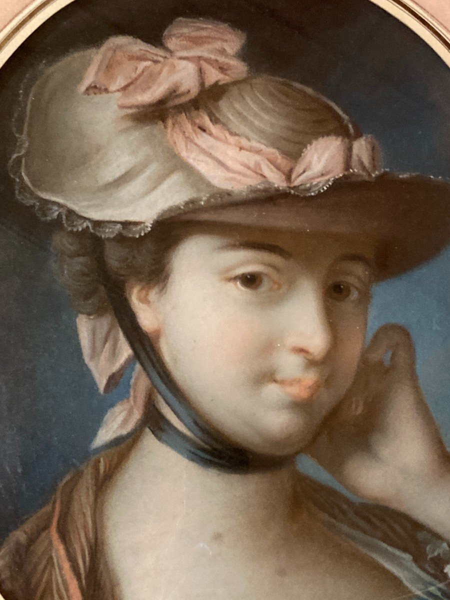 Portrait De Jeune Femme Au Chapeau - Suiveur De Francois Boucher - Epoque XVIIIe - Pastel-photo-3