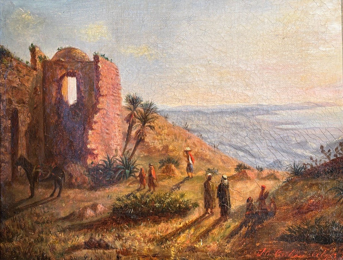 "bouzareah" Oil On Canvas Ep. XIXth Located And Dated 1877-photo-3