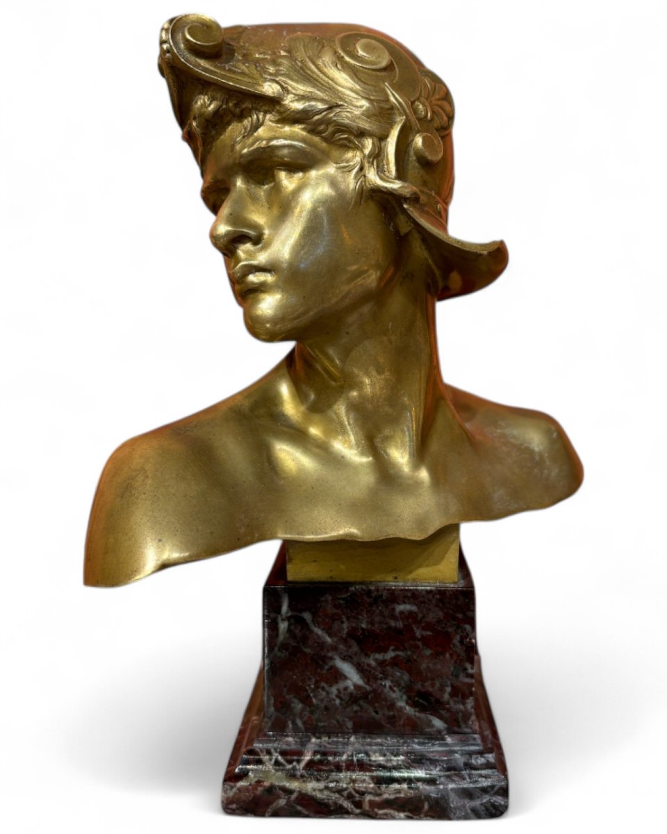 Head Of Mercury 1895 - 1900 Emmanuel Hannaux H.22 Cm-photo-3