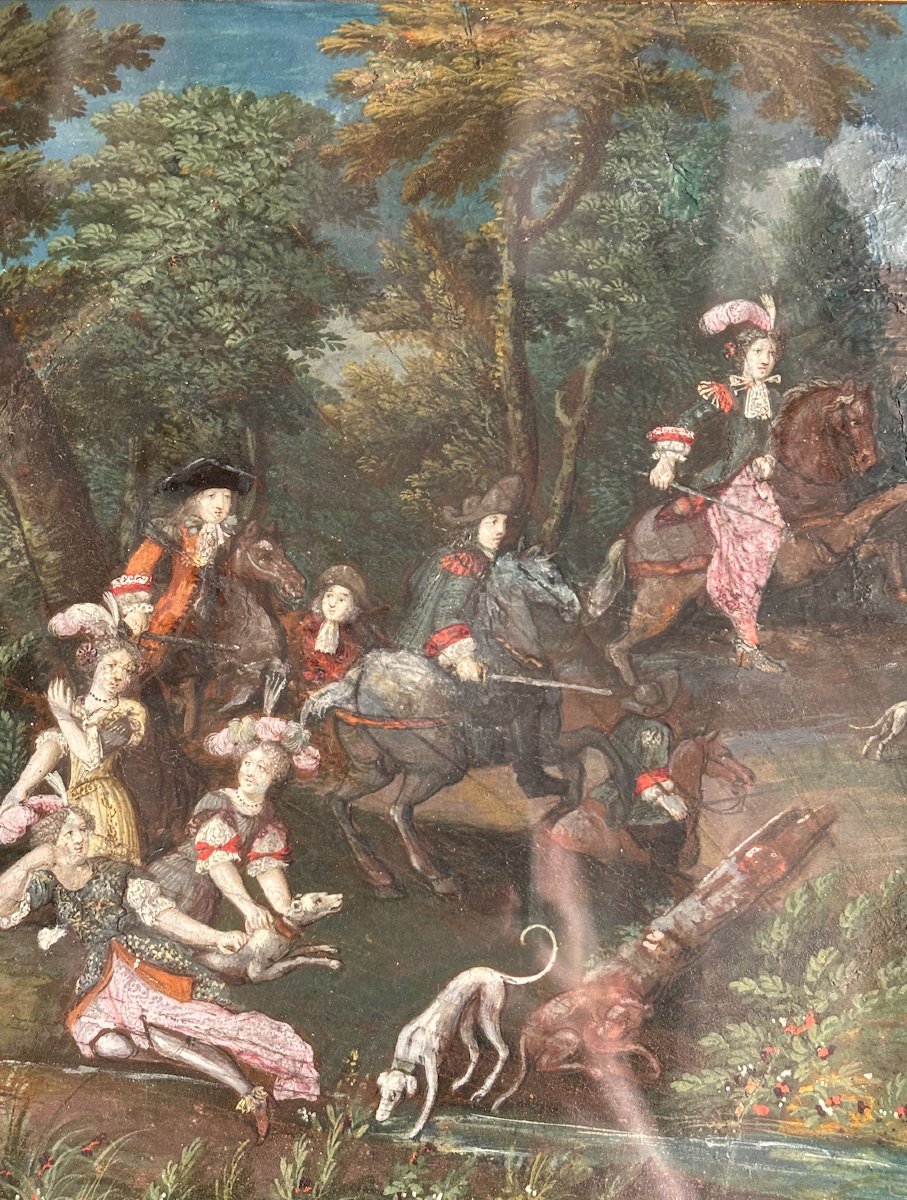École Française du XVIIIème "Partie de chasse"-photo-2