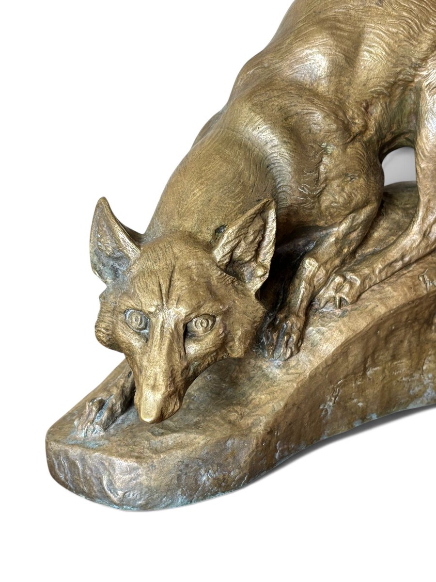 "fox On The Lookout" Bronze With Brown Patina Signed Francisque-photo-4