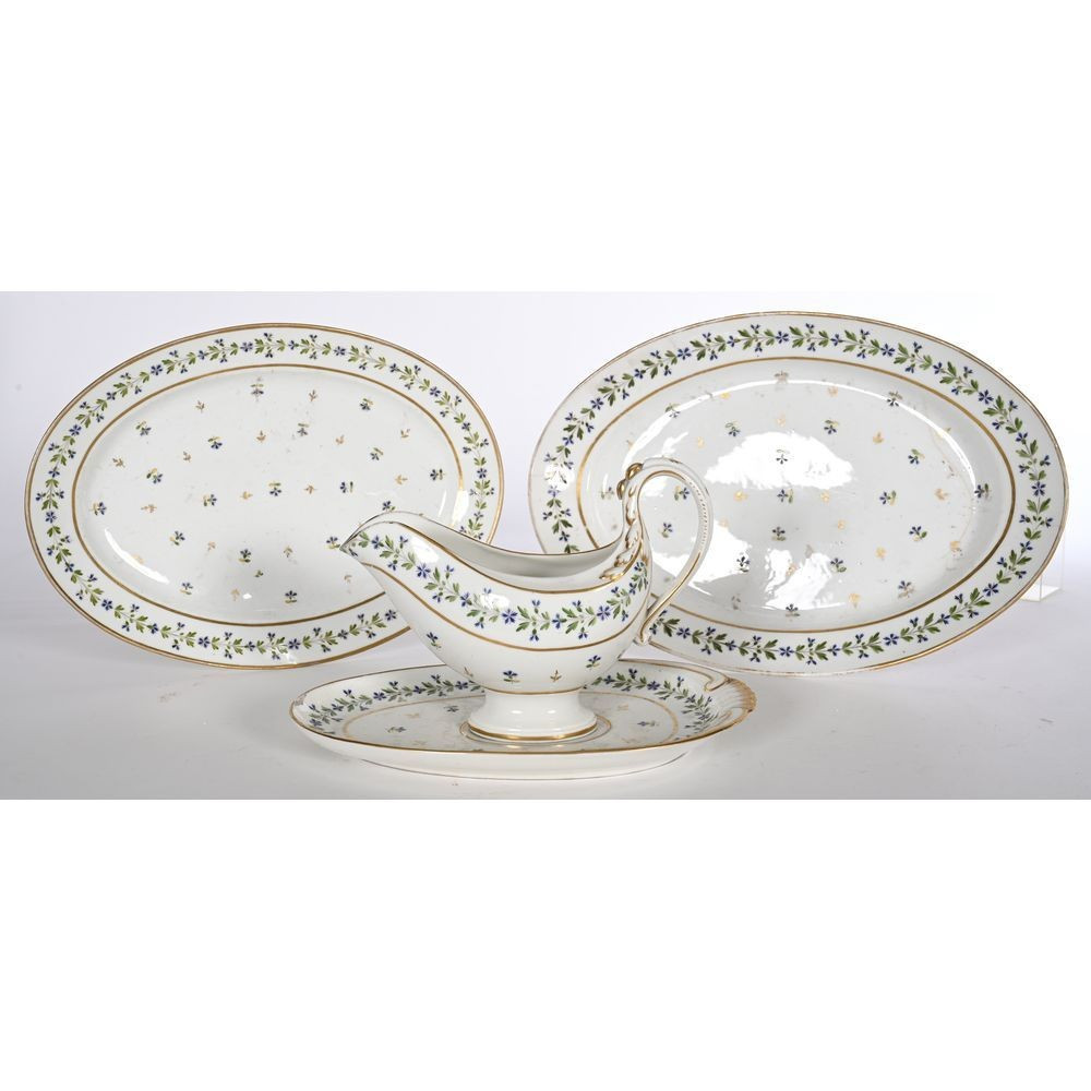 2 Oval-shaped Barbot Dishes With Polychrome Decoration Of Flowers And Gilded Threads, 18th Century