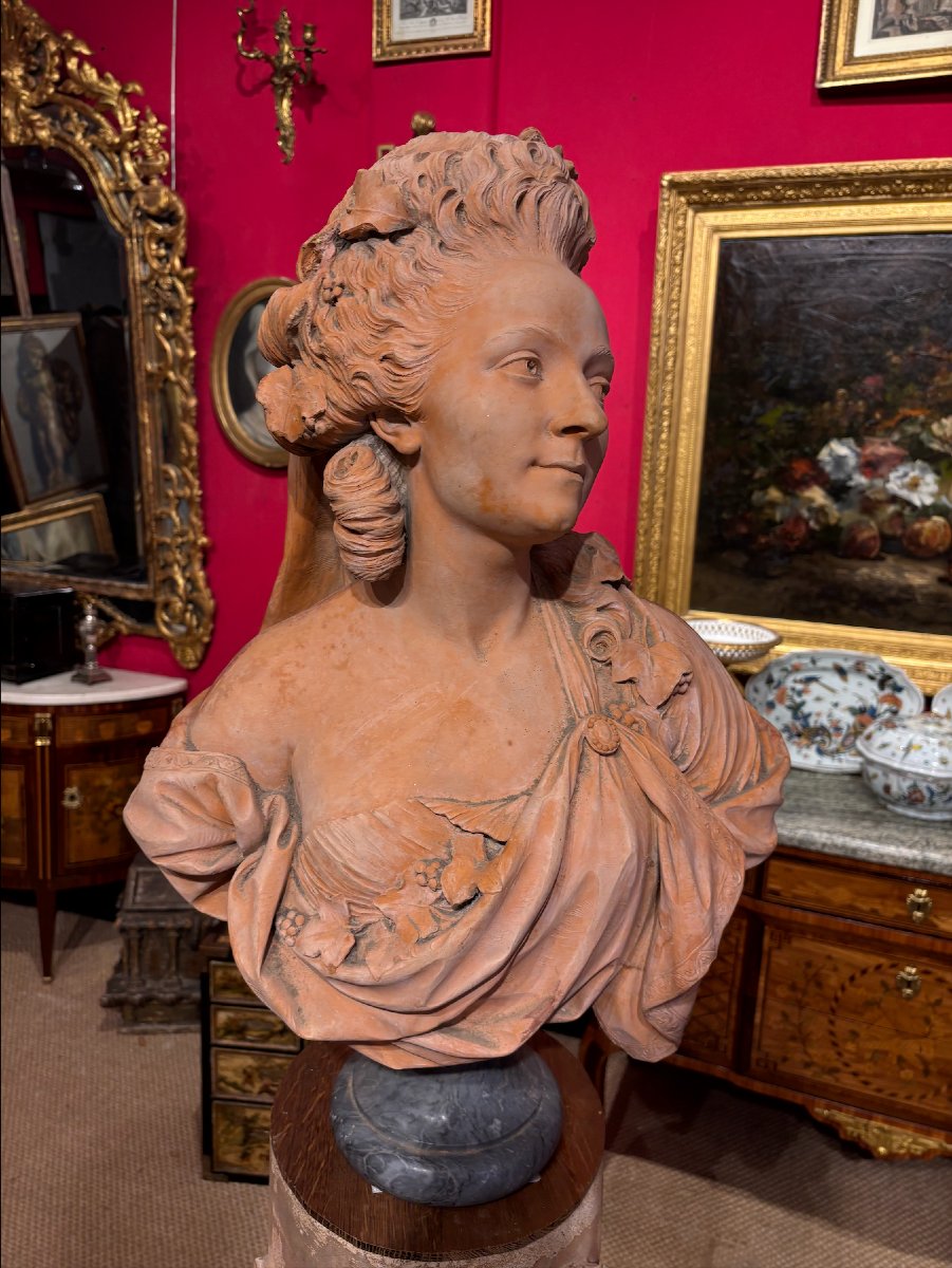 Bust Of Mademoiselle Guimard In Terracotta, Signed “merchi F.” And Dated 1779-photo-4