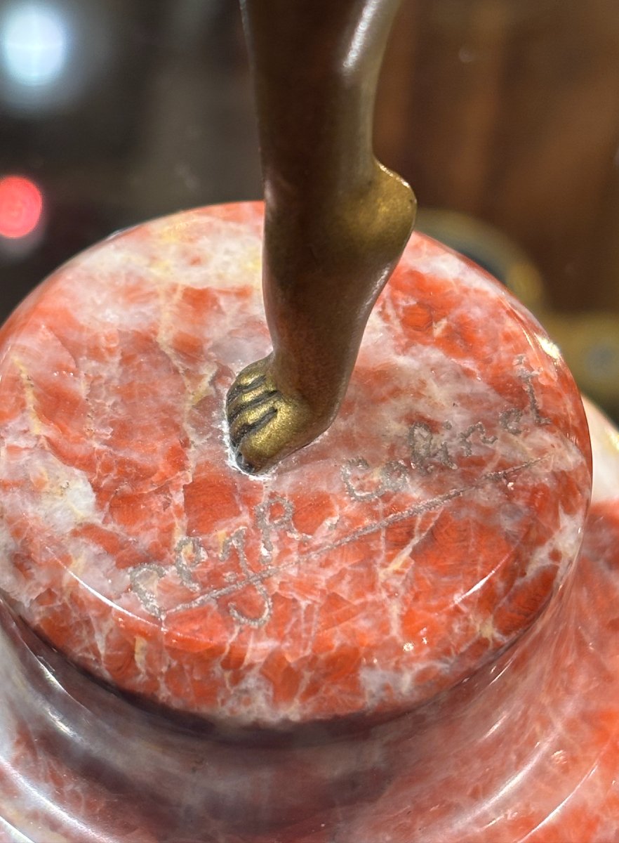 Claire Colinet (1880-1950) "La Jongleuse Nue", bronze doré, Art déco.-photo-4