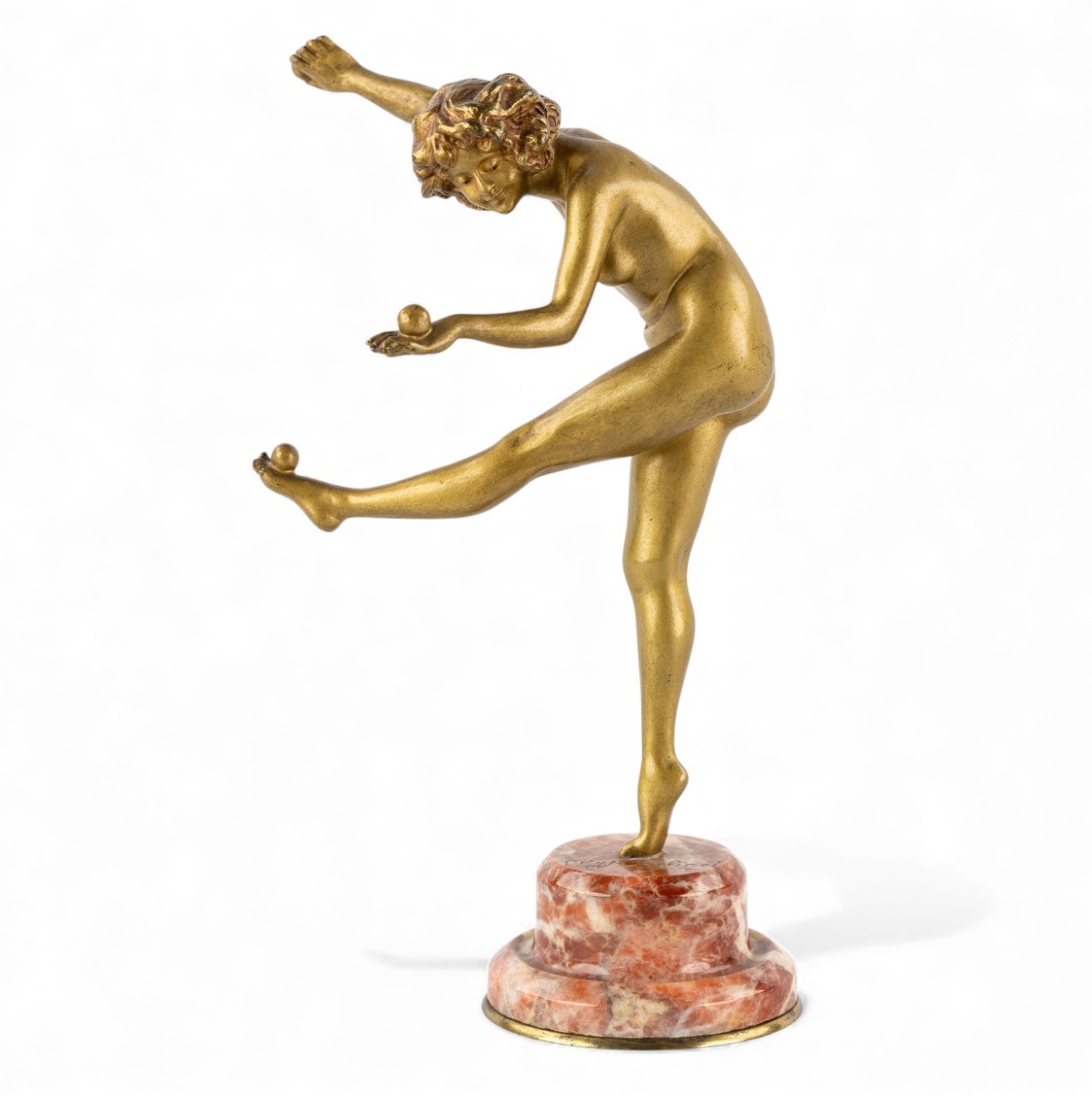 Claire Colinet (1880-1950) "La Jongleuse Nue", bronze doré, Art déco.