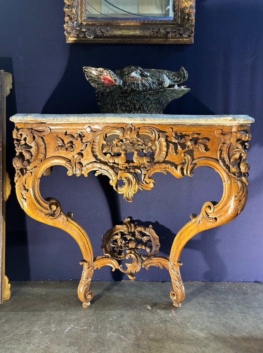 Regency Period Console In Molded And Carved Walnut