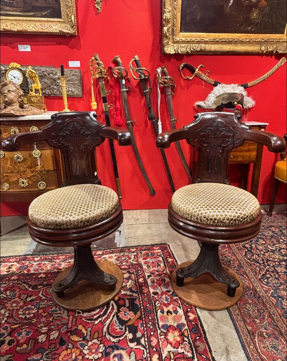 Pair Of Swiveling Marine Chairs, 19th Century