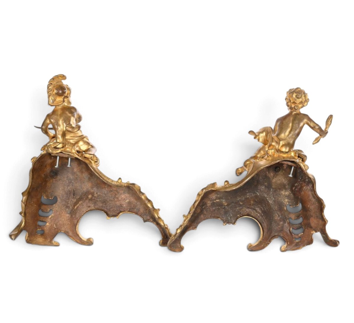Pair Of Chiseled And Gilded Bronze Andirons Depicting Zeus And Mars; Louis XV Period-photo-3
