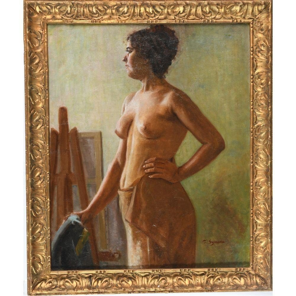 Synave Tancrede. (1860-1936). "model Posing". Signed Canvas. H.65 L.54.