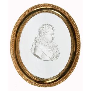 Baccarat Or Le Creusot Crystal Medallion In Its Gilt Bronze Frame.