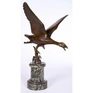 Art Deco Bronze Representing A Goose, Wings Spread