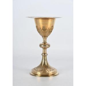 Chalice In Vermeil With Starry Floral Repoussé Decor Engraved Ihs