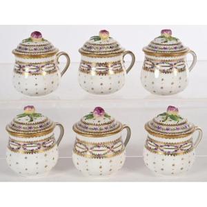 6 Small Paris Porcelain Cream Pots