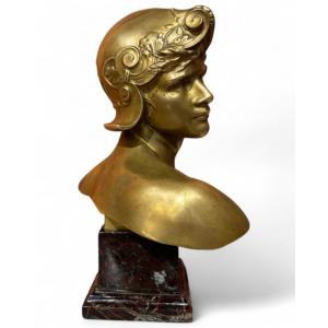 Tête De Mercure 1895 - 1900 Emmanuel Hannaux H.22 Cm