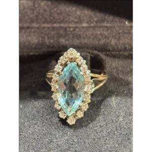 White Gold Shuttle Ring Set With A Tdd Aquamarine. 53