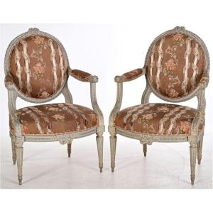 Pair Of Louis XVI Period Armchairs, Stamped Dupain