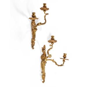 Pair Of Wall Lights With Two Asymmetrical Light Arms