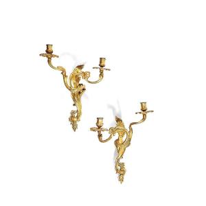 Pair Of Asymmetrical Two-light Wall Lights 