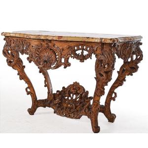 Louis XV Console With Beautifully Curved Front In Natural Oak