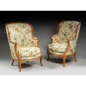 Pair Of Large, Enveloping Wingback Chairs Known As "confessional Chairs," Louis XV Style