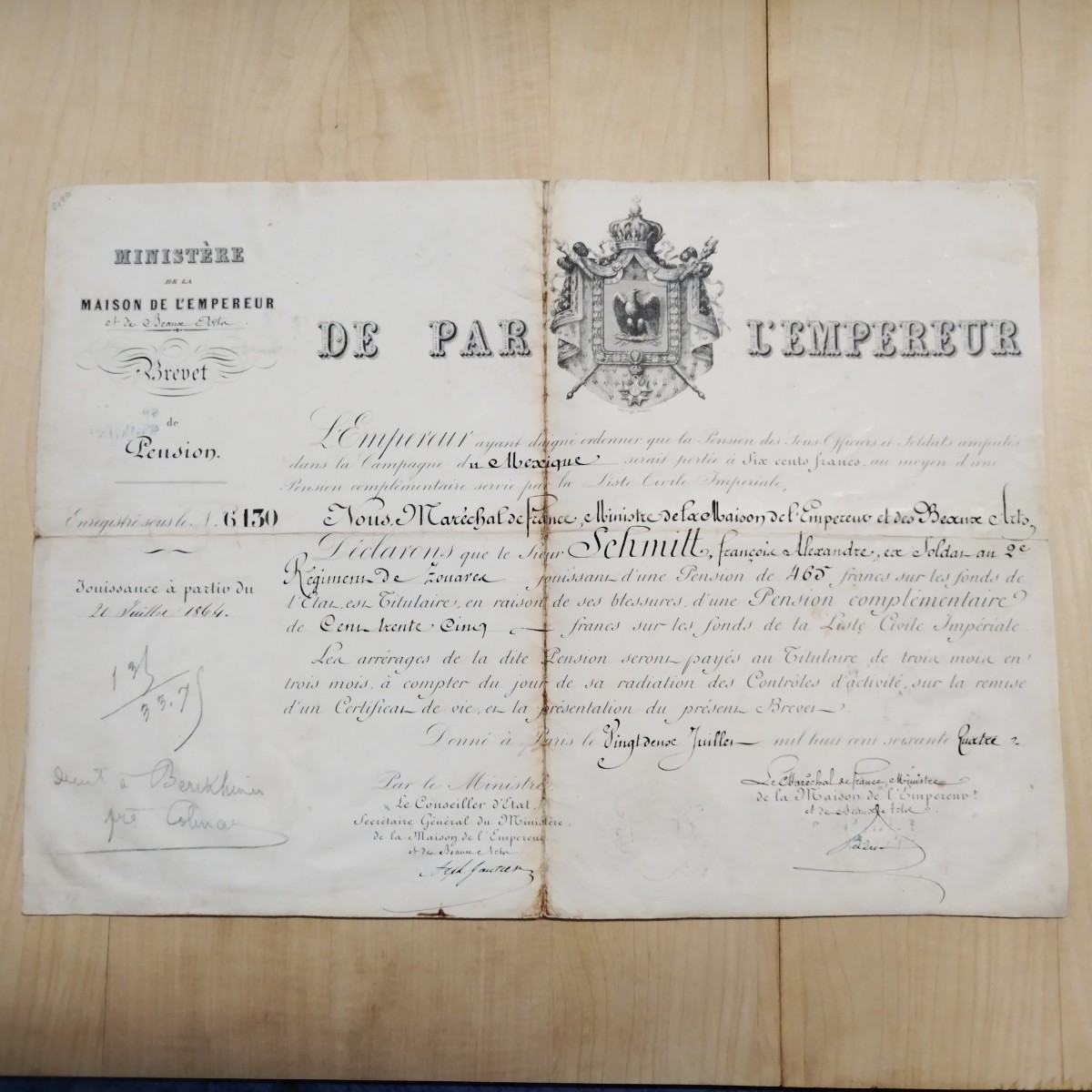 Pension Patent 1864 (ministry Of The Household Of The Emperor)