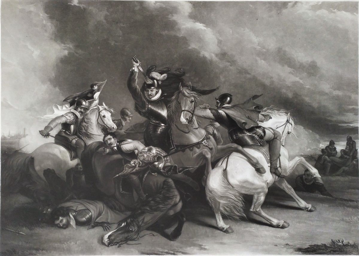 Sir William Russell At The Battle Of Zutphen 19th C Engraving