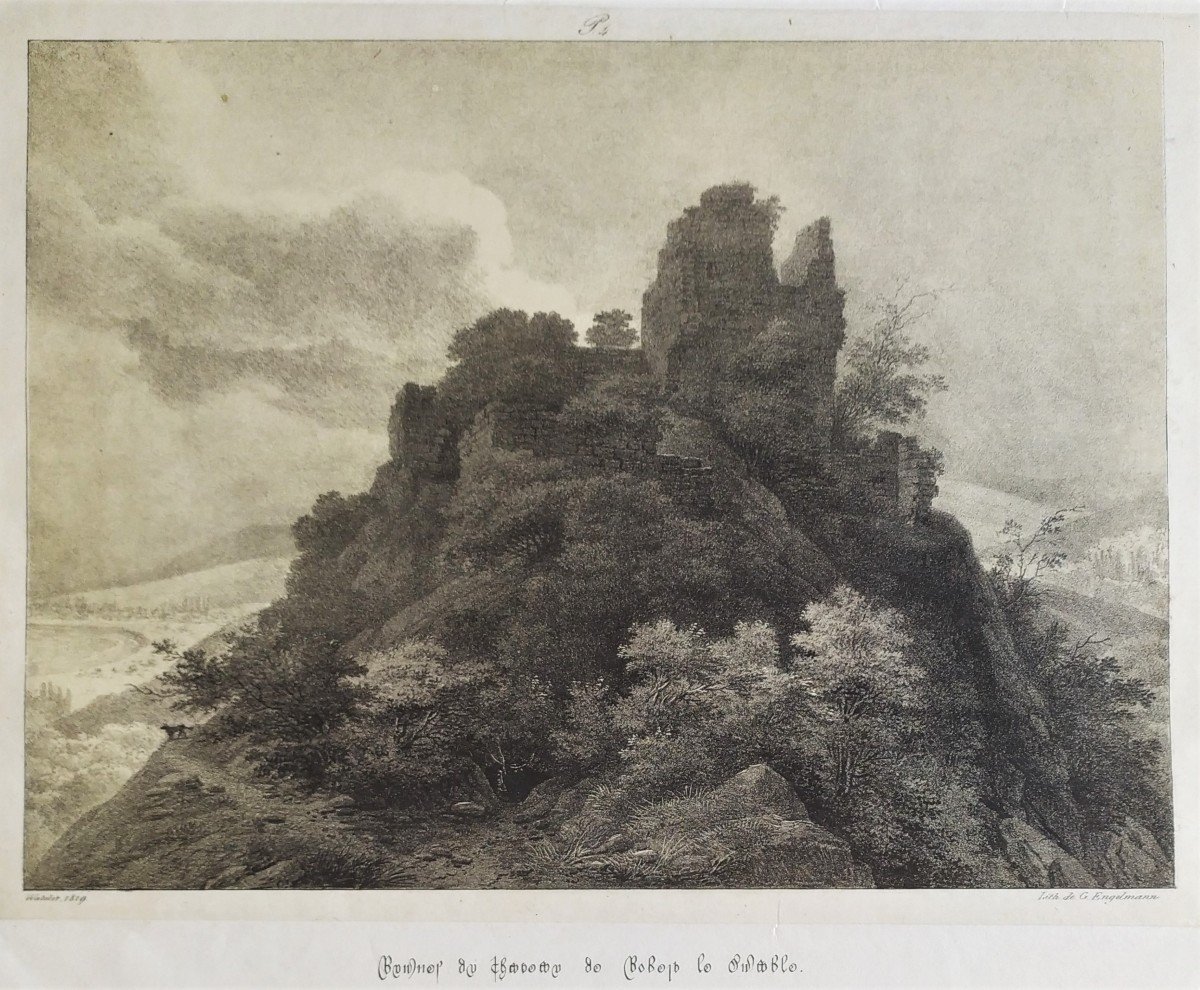 Engelmann,  Ruines Du Château De Robert Le Diable Lithographie -photo-4