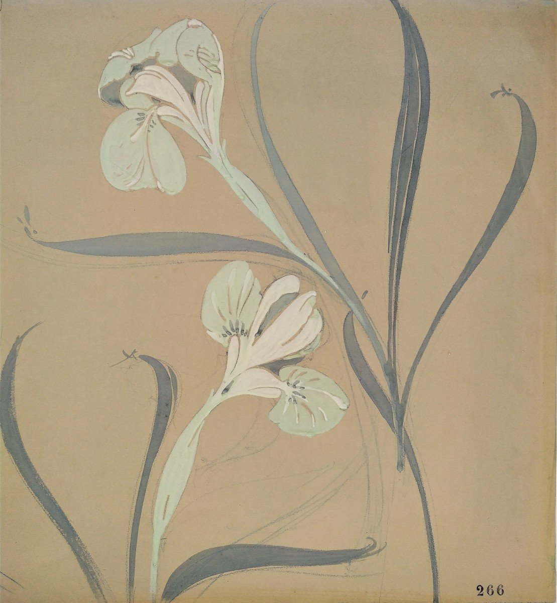  Les Iris Gouache Originale Art Nouveau -photo-4