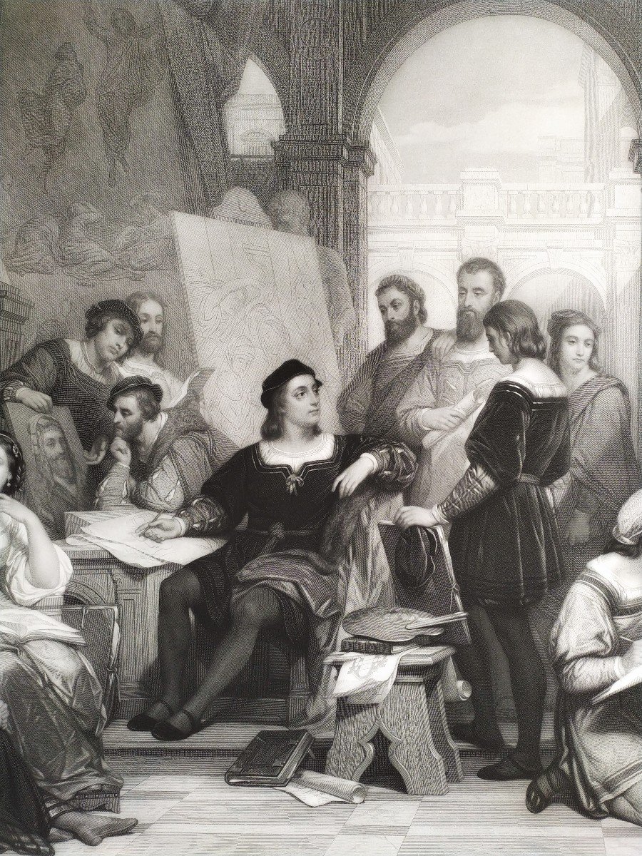 Atelier De Raphael Grande Gravure d'Après Nicaise De Keyser-photo-2