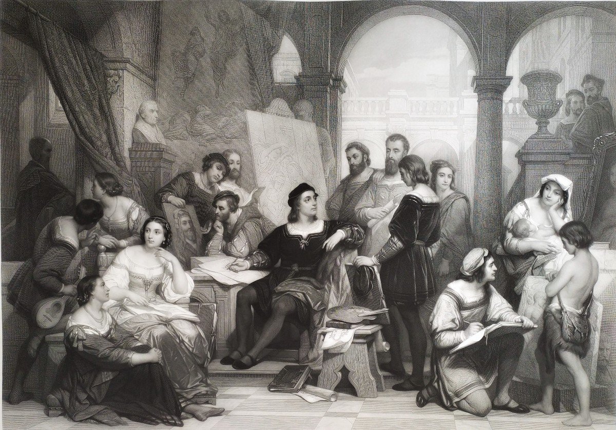 Atelier De Raphael Grande Gravure d'Après Nicaise De Keyser