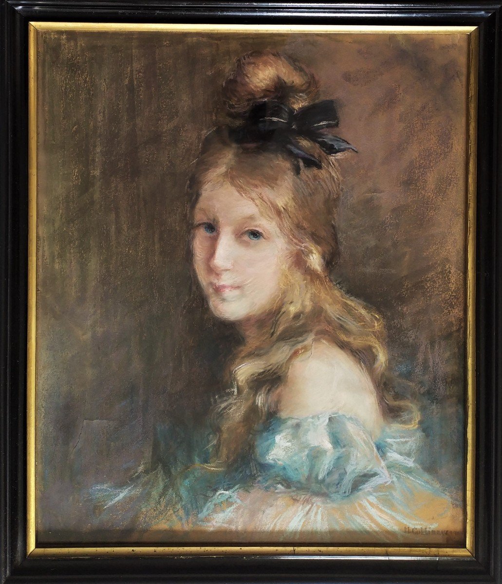 Portrait De Jeune Fille Pastel Par M. Collineau-photo-3