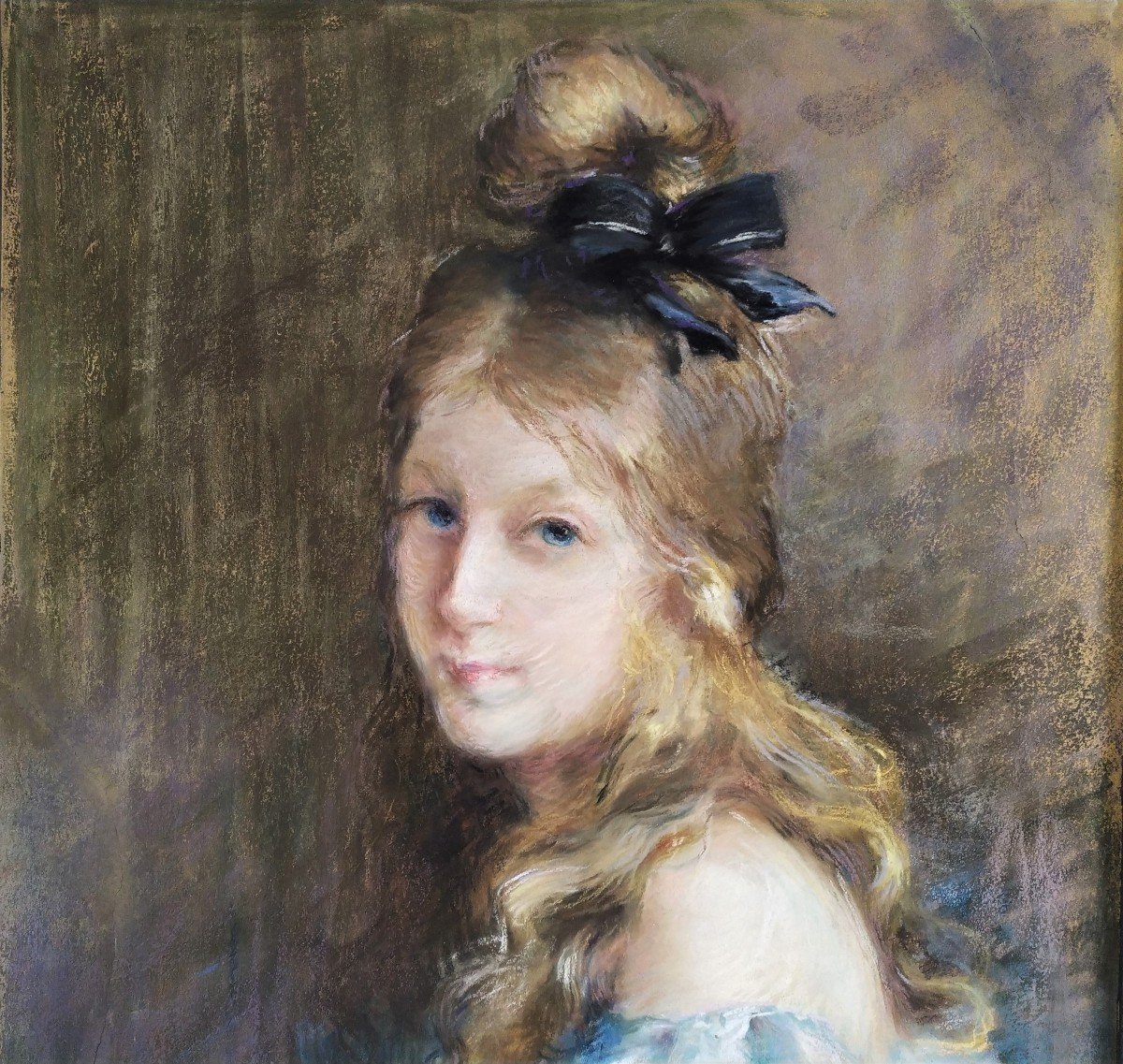 Portrait De Jeune Fille Pastel Par M. Collineau-photo-2