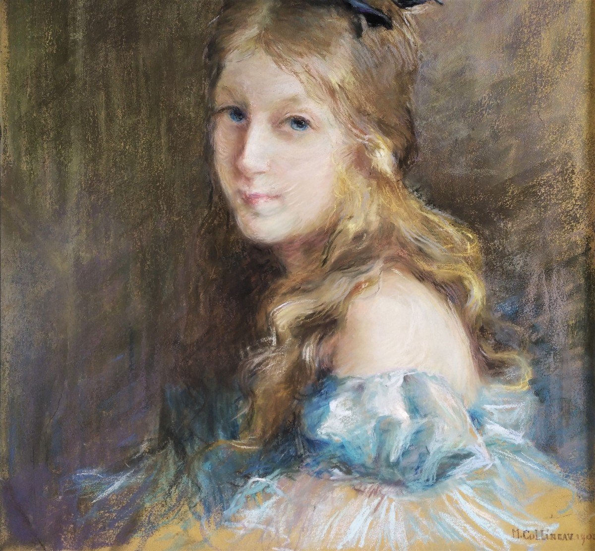 Portrait De Jeune Fille Pastel Par M. Collineau-photo-3
