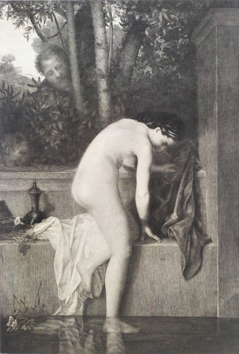 Gravure d'Après Henner Suzanne Au Bain Nu-photo-1