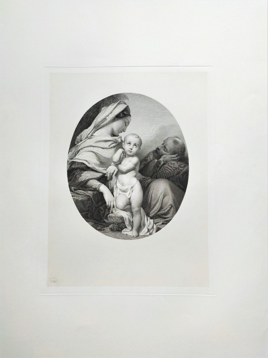 Biblical Scene Holy Family Etching 19th C-photo-2
