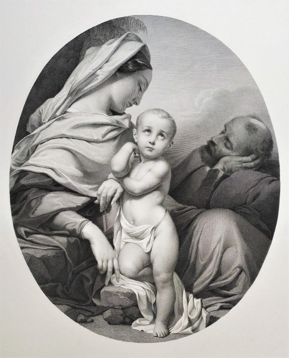 Biblical Scene Holy Family Etching 19th C-photo-1