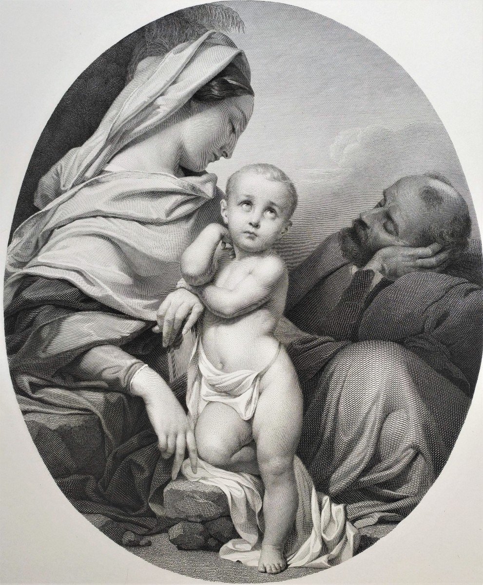 Scène Biblique Ste Famille Gravure 19ème-photo-2