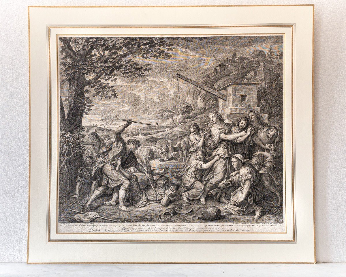 18th Century Engraving Jethro's Daughters After Charles Le Brun-photo-3