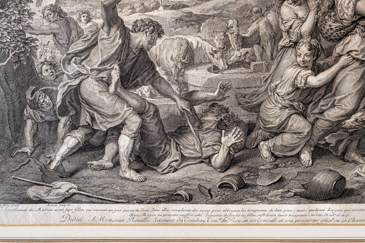 Gravure XVIIIème Les Filles De Jethro d'Après Charles Le Brun-photo-1