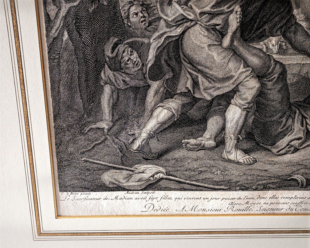 Gravure XVIIIème Les Filles De Jethro d'Après Charles Le Brun-photo-2