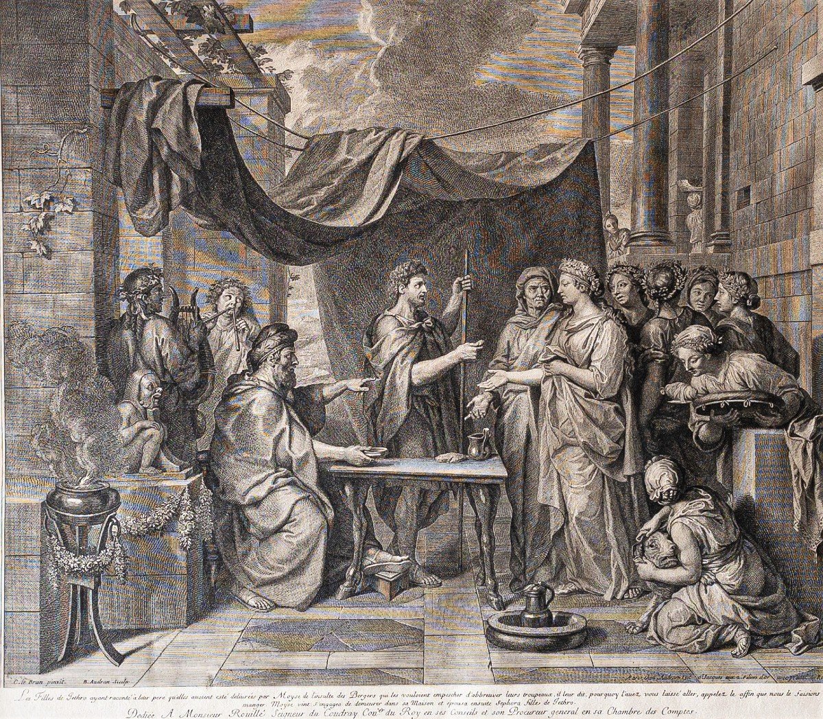 The Seven Daughters Of Madian Biblical Subject After Charles Le Brun  Engraving 18th C.-photo-2