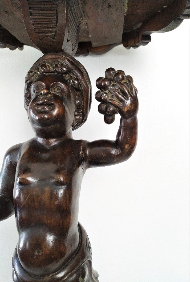 Selette Column In Carved Wood  With Putto -photo-5